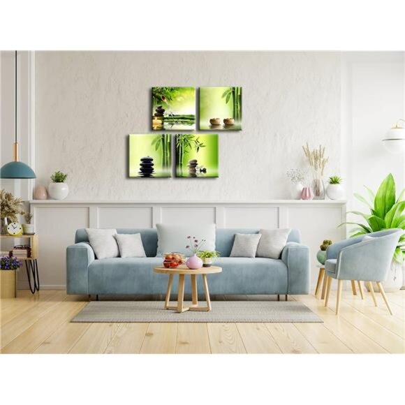 Modern 4 Panel Stretched Contemporary Zen Canvas Prints Perfect Bamboo Green - Picture 5 of 7